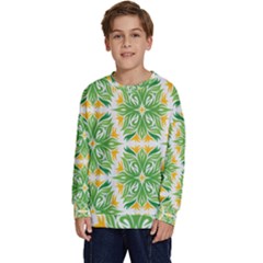 Green Pattern Retro Wallpaper Kids  Crewneck Sweatshirt