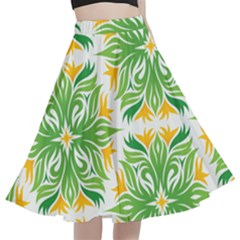 Green Pattern Retro Wallpaper A-line Full Circle Midi Skirt With Pocket by Bajindul