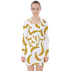 Banana Fruit Yellow Summer V-neck Bodycon Long Sleeve Dress