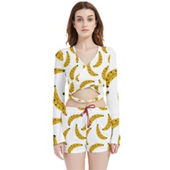 Banana Fruit Yellow Summer Velvet Wrap Crop Top And Shorts Set