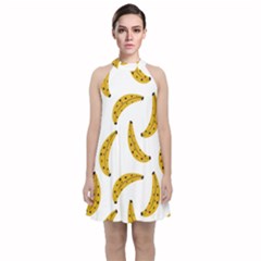 Banana Fruit Yellow Summer Velvet Halter Neckline Dress 