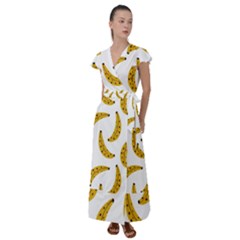 Banana Fruit Yellow Summer Flutter Sleeve Maxi Dress