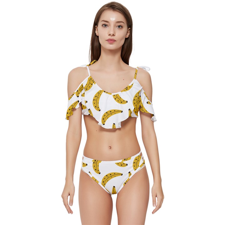 Banana Fruit Yellow Summer Ruffle Edge Tie Up Bikini Set	