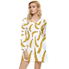 Banana Fruit Yellow Summer Tiered Long Sleeve Mini Dress