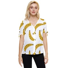 Banana Fruit Yellow Summer Bow Sleeve Button Up Top