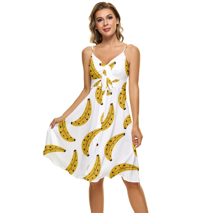 Banana Fruit Yellow Summer Sleeveless Tie Front Chiffon Dress