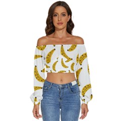 Banana Fruit Yellow Summer Long Sleeve Crinkled Weave Crop Top