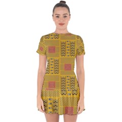 Digital Paper African Tribal Drop Hem Mini Chiffon Dress by HermanTelo