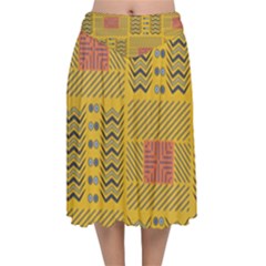 Digital Paper African Tribal Velvet Flared Midi Skirt