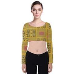 Digital Paper African Tribal Velvet Long Sleeve Crop Top by HermanTelo