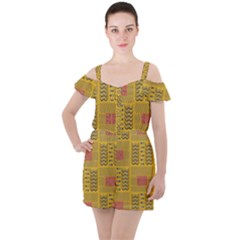 Digital Paper African Tribal Ruffle Cut Out Chiffon Playsuit