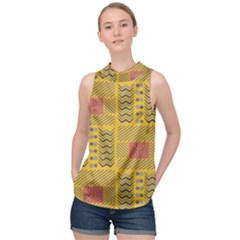 Digital Paper African Tribal High Neck Satin Top by HermanTelo