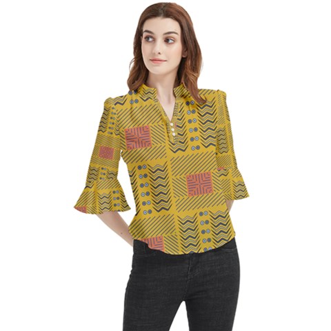 Digital Paper African Tribal Loose Horn Sleeve Chiffon Blouse by HermanTelo