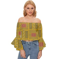 Digital Paper African Tribal Off Shoulder Flutter Bell Sleeve Top