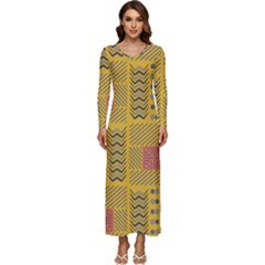 Digital Paper African Tribal Long Sleeve Longline Maxi Dress