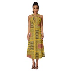 Digital Paper African Tribal Sleeveless Cross Front Cocktail Midi Chiffon Dress by HermanTelo