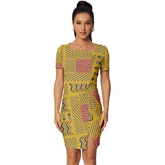 Digital Paper African Tribal Fitted Knot Split End Bodycon Dress by HermanTelo