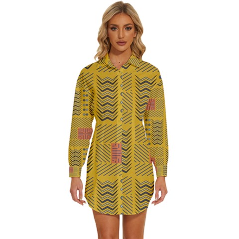 Digital Paper African Tribal Womens Long Sleeve Shirt Dress by HermanTelo