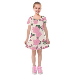 Floral Vintage Flowers Kids  Short Sleeve Velvet Dress