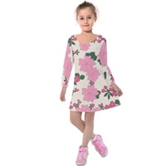 Floral Vintage Flowers Kids  Long Sleeve Velvet Dress