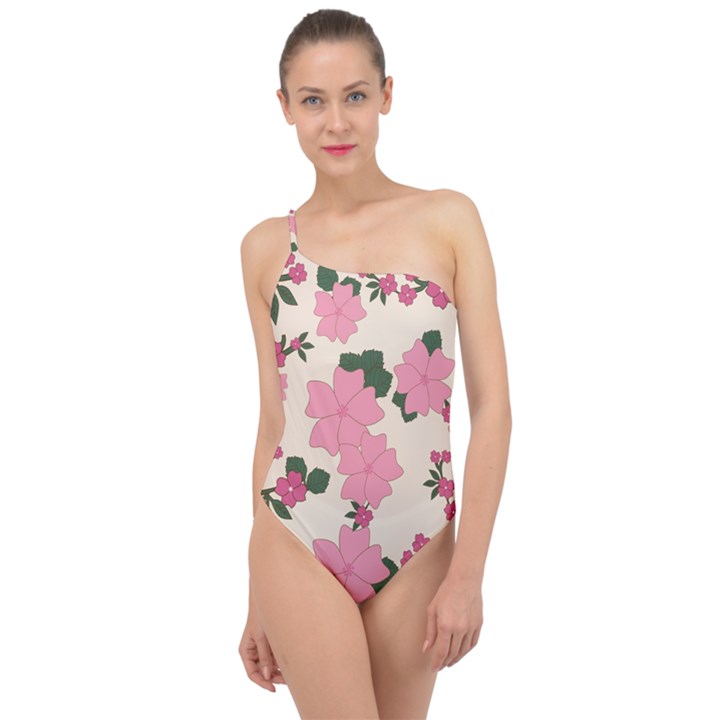 Floral Vintage Flowers Classic One Shoulder Swimsuit