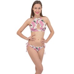 Floral Vintage Flowers Cross Front Halter Bikini Set