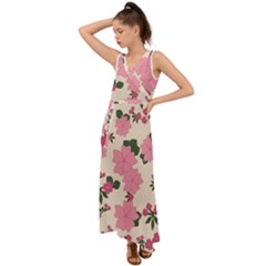 Floral Vintage Flowers V-neck Chiffon Maxi Dress