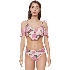 Floral Vintage Flowers Ruffle Edge Tie Up Bikini Set	