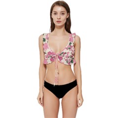 Floral Vintage Flowers Low Cut Ruffle Edge Bikini Top