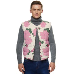 Floral Vintage Flowers Men s Button Up Puffer Vest	