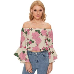 Floral Vintage Flowers Off Shoulder Flutter Bell Sleeve Top