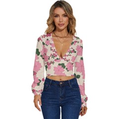 Floral Vintage Flowers Long Sleeve Deep-v Velour Top