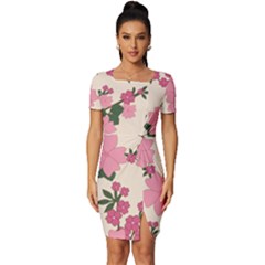 Floral Vintage Flowers Fitted Knot Split End Bodycon Dress by Dutashop