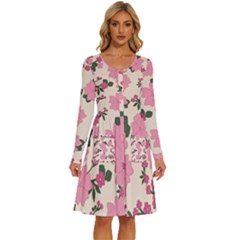 Floral Vintage Flowers Long Sleeve Dress With Pocket by Dutashop