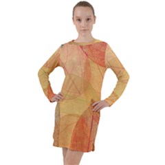 Leaves Patterns Colorful Leaf Pattern Long Sleeve Hoodie Dress by Cemarart