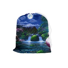 Flamingo Paradise Scenic Bird Fantasy Moon Paradise Waterfall Magical Nature Drawstring Pouch (large) by Ndabl3x