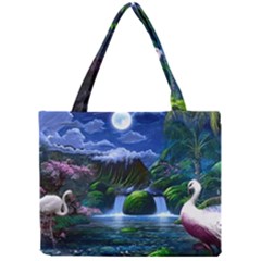 Flamingo Paradise Scenic Bird Fantasy Moon Paradise Waterfall Magical Nature Mini Tote Bag by Ndabl3x