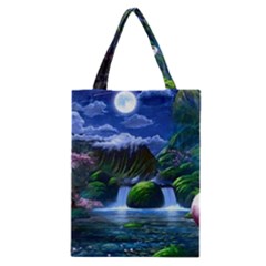 Flamingo Paradise Scenic Bird Fantasy Moon Paradise Waterfall Magical Nature Classic Tote Bag by Ndabl3x