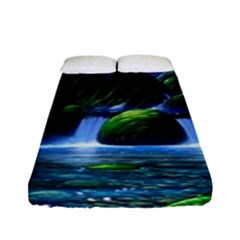 Flamingo Paradise Scenic Bird Fantasy Moon Paradise Waterfall Magical Nature Fitted Sheet (full/ Double Size) by Ndabl3x