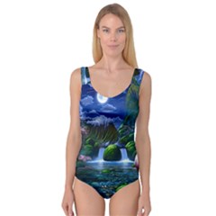 Flamingo Paradise Scenic Bird Fantasy Moon Paradise Waterfall Magical Nature Princess Tank Leotard  by Ndabl3x