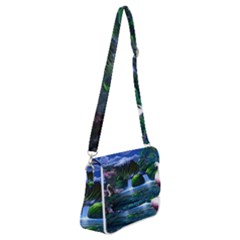 Flamingo Paradise Scenic Bird Fantasy Moon Paradise Waterfall Magical Nature Shoulder Bag With Back Zipper by Ndabl3x