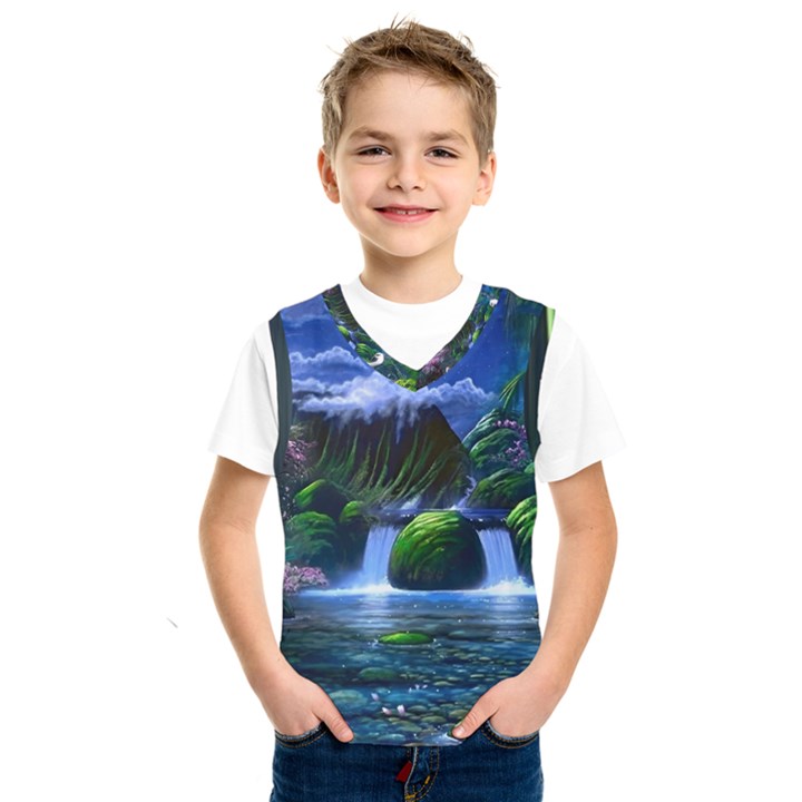 Flamingo Paradise Scenic Bird Fantasy Moon Paradise Waterfall Magical Nature Kids  Basketball Tank Top