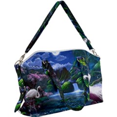 Flamingo Paradise Scenic Bird Fantasy Moon Paradise Waterfall Magical Nature Canvas Crossbody Bag by Ndabl3x