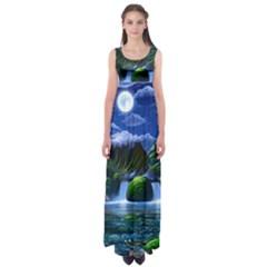 Flamingo Paradise Scenic Bird Fantasy Moon Paradise Waterfall Magical Nature Empire Waist Maxi Dress by Ndabl3x