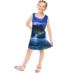 Flamingo Paradise Scenic Bird Fantasy Moon Paradise Waterfall Magical Nature Kids  Tunic Dress by Ndabl3x