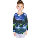 Flamingo Paradise Scenic Bird Fantasy Moon Paradise Waterfall Magical Nature Kids  Long Sleeve T-Shirt View1