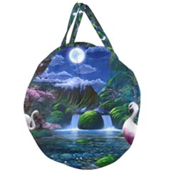 Flamingo Paradise Scenic Bird Fantasy Moon Paradise Waterfall Magical Nature Giant Round Zipper Tote by Ndabl3x