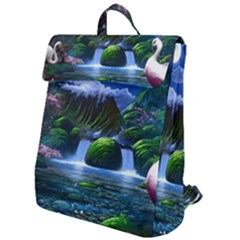 Flamingo Paradise Scenic Bird Fantasy Moon Paradise Waterfall Magical Nature Flap Top Backpack by Ndabl3x