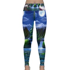 Flamingo Paradise Scenic Bird Fantasy Moon Paradise Waterfall Magical Nature Lightweight Velour Classic Yoga Leggings by Ndabl3x