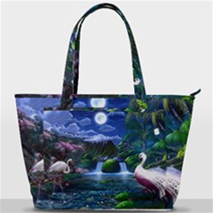 Flamingo Paradise Scenic Bird Fantasy Moon Paradise Waterfall Magical Nature Back Pocket Shoulder Bag  by Ndabl3x